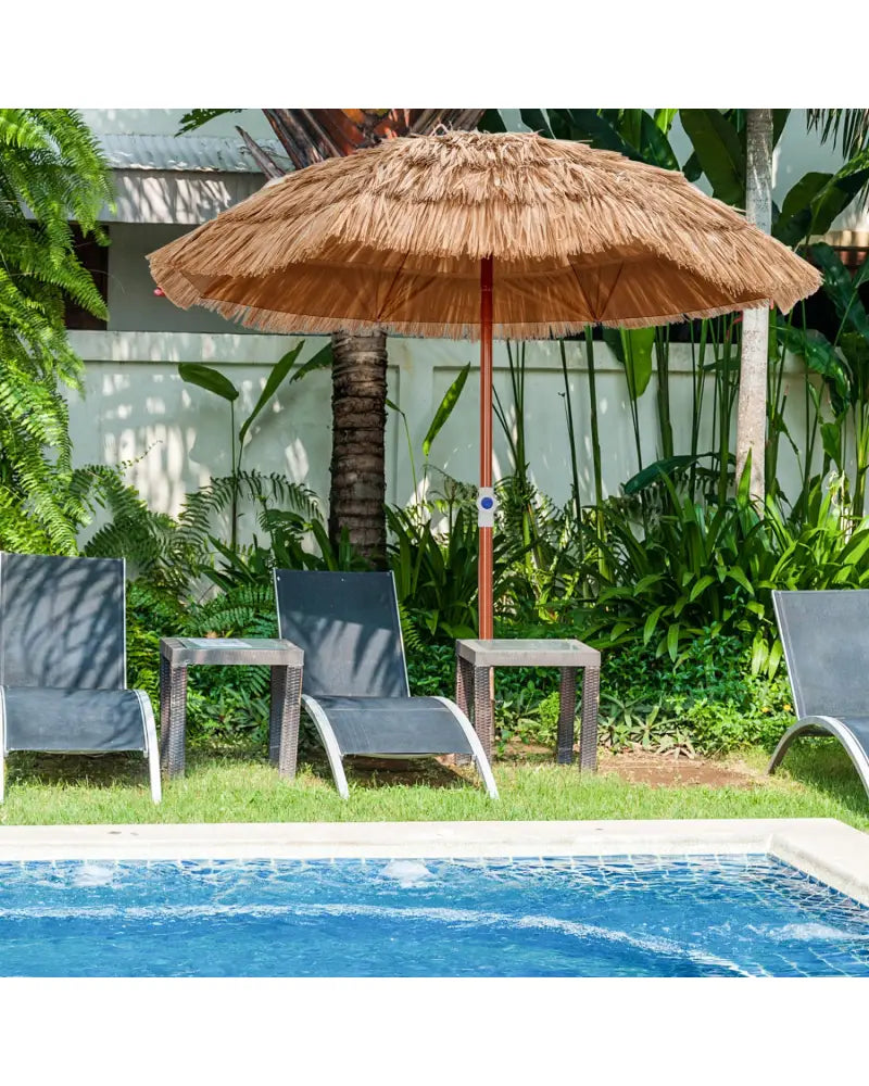 6 Feet Thatched Patio Umbrella with Tilt Design and Carrying Bag - Natural - Outdoor Umbrellas