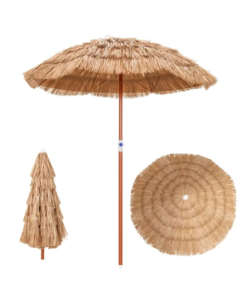 6 Feet Thatched Patio Umbrella with Tilt Design and Carrying Bag - Natural - Outdoor Umbrellas