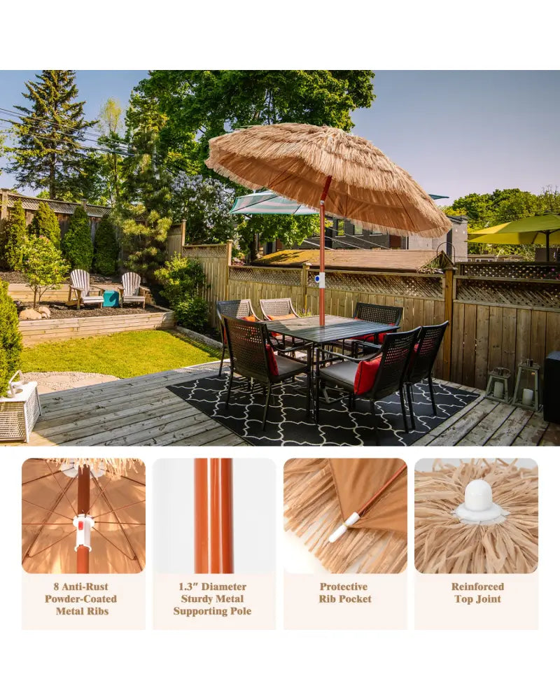 6 Feet Thatched Patio Umbrella with Tilt Design and Carrying Bag - Natural - Outdoor Umbrellas