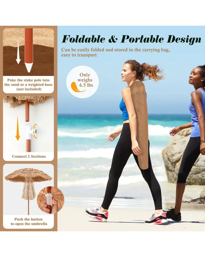 6 Feet Thatched Patio Umbrella with Tilt Design and Carrying Bag - Natural - Outdoor Umbrellas