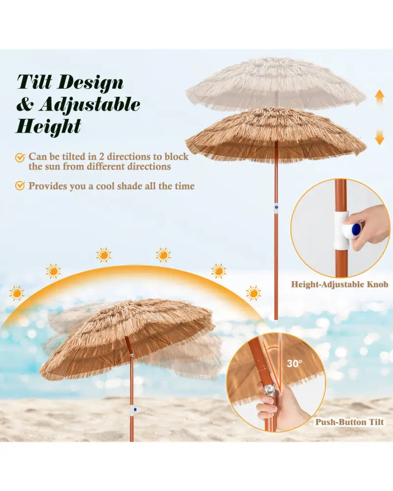 6 Feet Thatched Patio Umbrella with Tilt Design and Carrying Bag - Natural - Outdoor Umbrellas