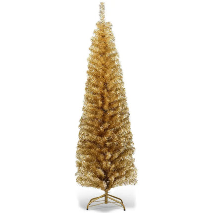 6 Feet Tinsel Tree Unlit Slim Pencil Christmas Tree-Yellow - Gold - Christmas Tree