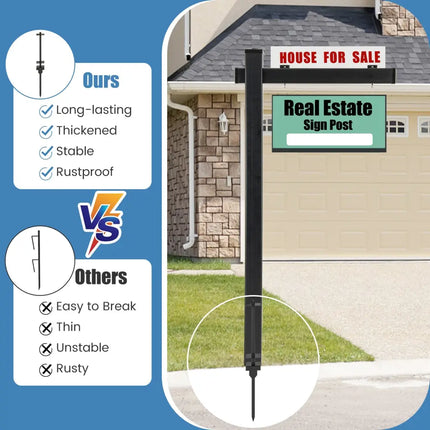 6 Feet Vinyl UPVC Real Estate Sign Post Realtor Yard Sign Post-Black - Black - Outdoor Decor