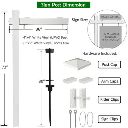 6 Feet Vinyl UPVC Real Estate Sign Post Realtor Yard Sign Post-White - White - Outdoor Decor