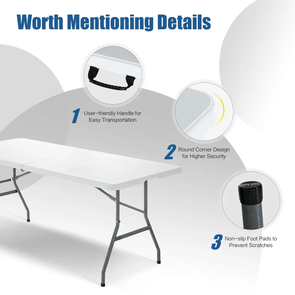 6’ Folding Portable Plastic Outdoor Camp Table - White - Camping Furniture