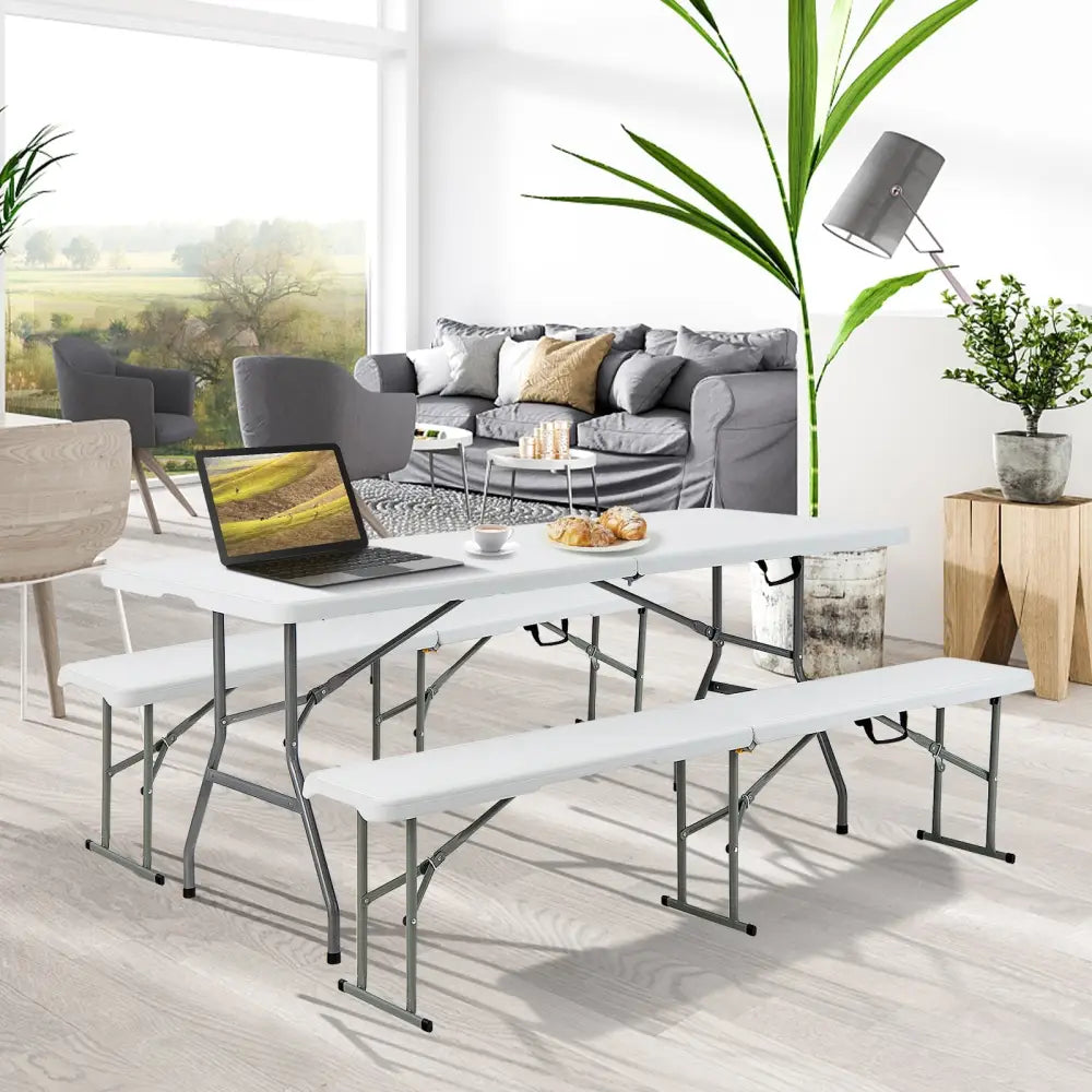 6’ Folding Portable Plastic Outdoor Camp Table - White - Camping Furniture