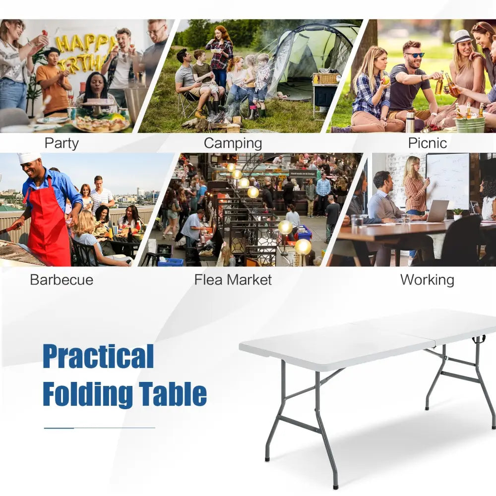 6’ Folding Portable Plastic Outdoor Camp Table - White - Camping Furniture