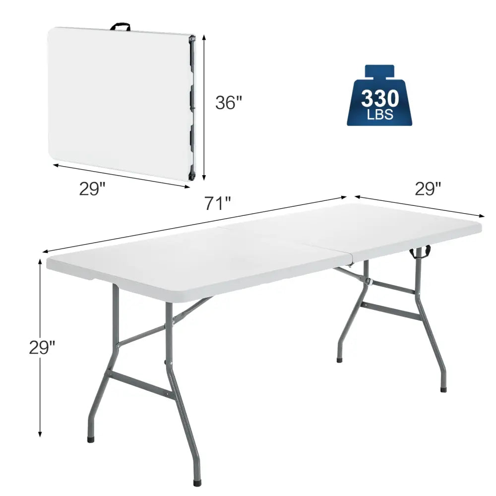 6’ Folding Portable Plastic Outdoor Camp Table - White - Camping Furniture