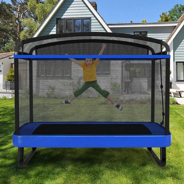 6 FT Kids Trampoline with Swing and Horizontal Bar Small Rectangle Trampoline-Blue - Blue - Trampolines