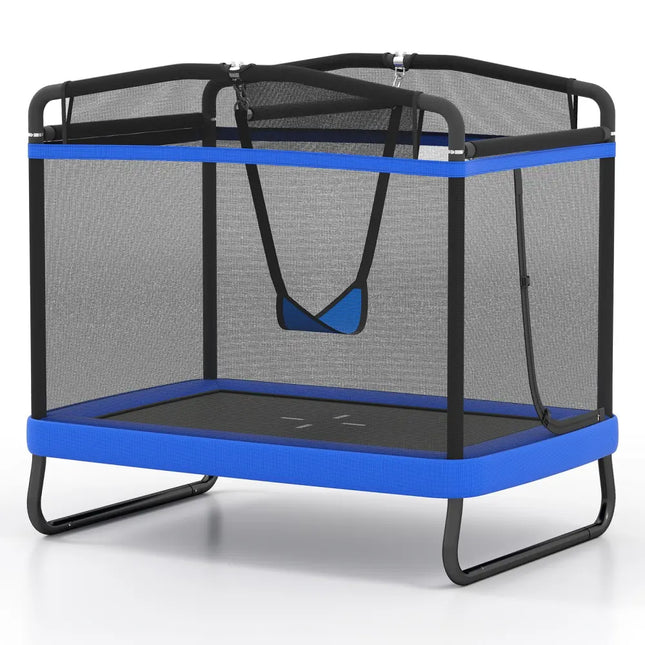 6 FT Kids Trampoline with Swing and Horizontal Bar Small Rectangle Trampoline-Blue - Blue - Trampolines