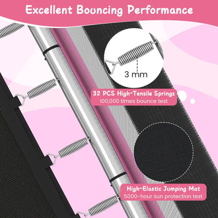 6 FT Kids Trampoline with Swing and Horizontal Bar Small Rectangle Trampoline-Pink - Pink - Trampolines