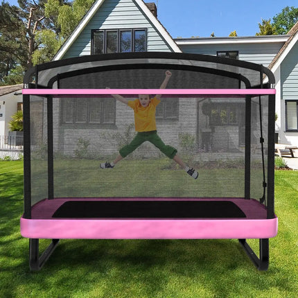 6 FT Kids Trampoline with Swing and Horizontal Bar Small Rectangle Trampoline-Pink - Pink - Trampolines