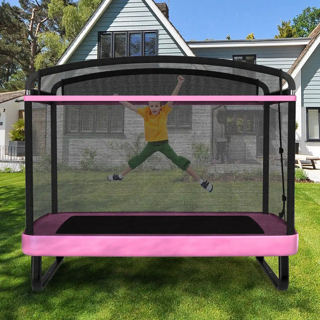 6 FT Kids Trampoline with Swing and Horizontal Bar Small Rectangle Trampoline-Pink - Pink - Trampolines