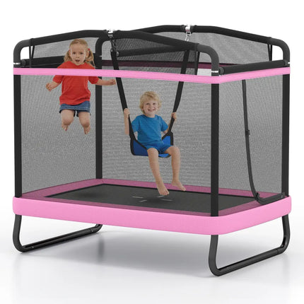 6 FT Kids Trampoline with Swing and Horizontal Bar Small Rectangle Trampoline-Pink - Pink - Trampolines