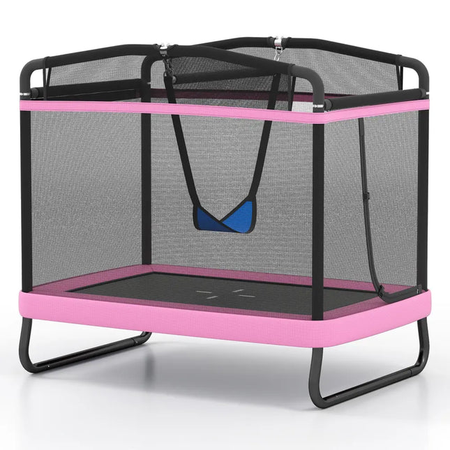 6 FT Kids Trampoline with Swing and Horizontal Bar Small Rectangle Trampoline-Pink - Pink - Trampolines