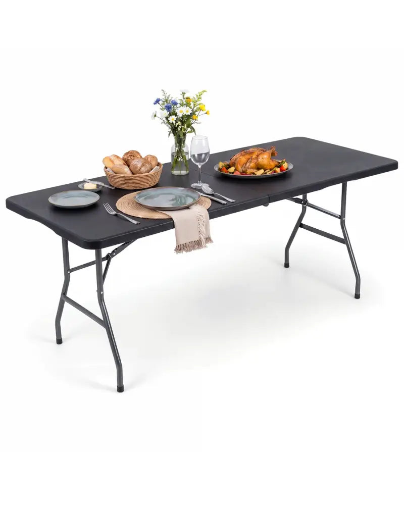 6 FT Plastic Fold-in-Half Camping Table-Black - Black - Picnic Tables