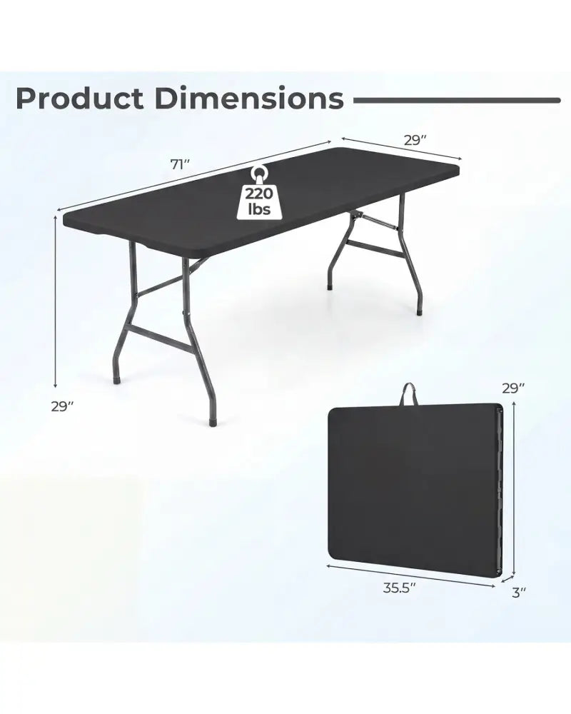 6 FT Plastic Fold-in-Half Camping Table-Black - Black - Picnic Tables