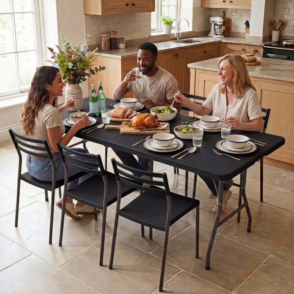 6 FT Plastic Fold-in-Half Camping Table-Black - Black - Picnic Tables