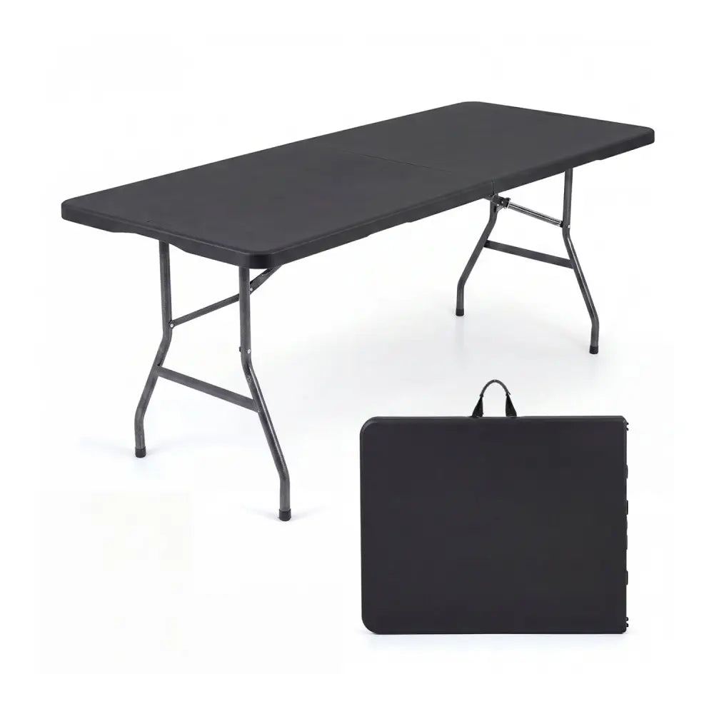 6 FT Plastic Fold-in-Half Camping Table-Black - Black - Picnic Tables