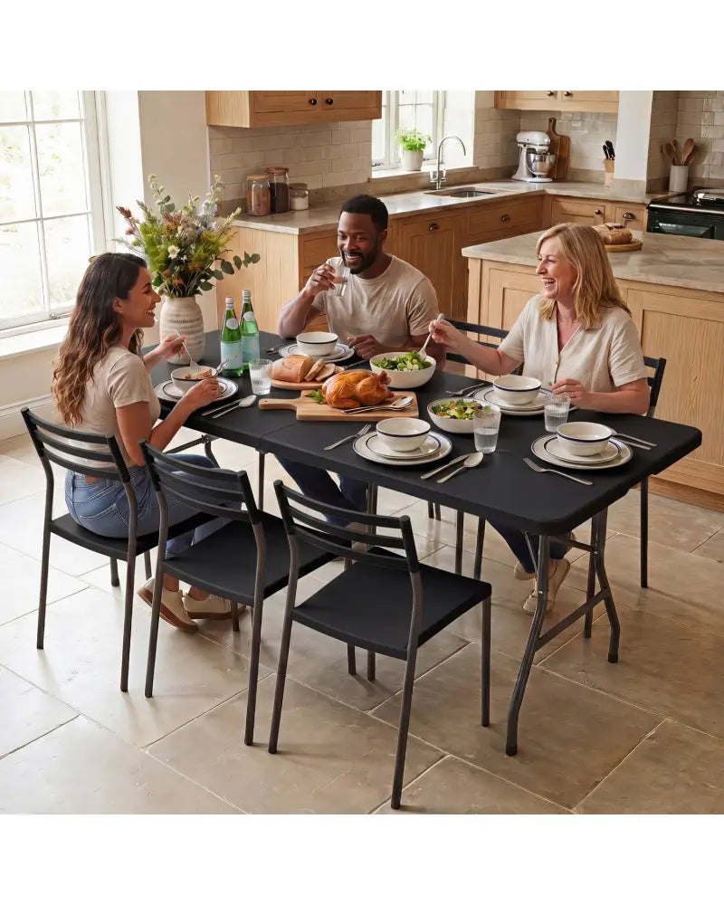 6 FT Plastic Fold-in-Half Camping Table-Black - Black - Picnic Tables