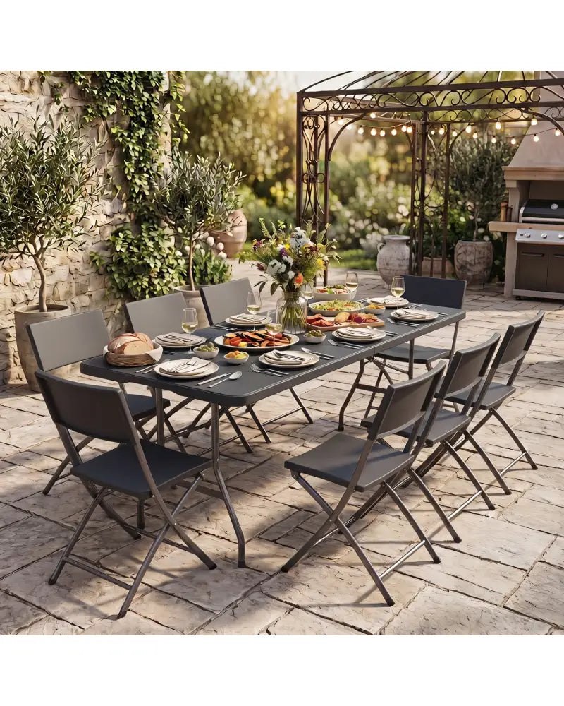 6 FT Plastic Fold-in-Half Camping Table-Black - Black - Picnic Tables