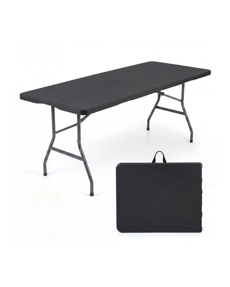 6 FT Plastic Fold-in-Half Camping Table-Black - Black - Picnic Tables