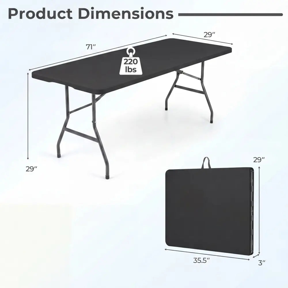 6 FT Plastic Fold-in-Half Camping Table-Black - Black - Picnic Tables