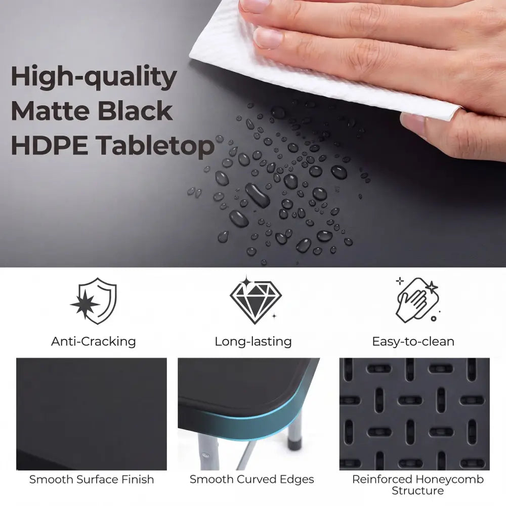 6 FT Plastic Fold-in-Half Camping Table-Black - Black - Picnic Tables