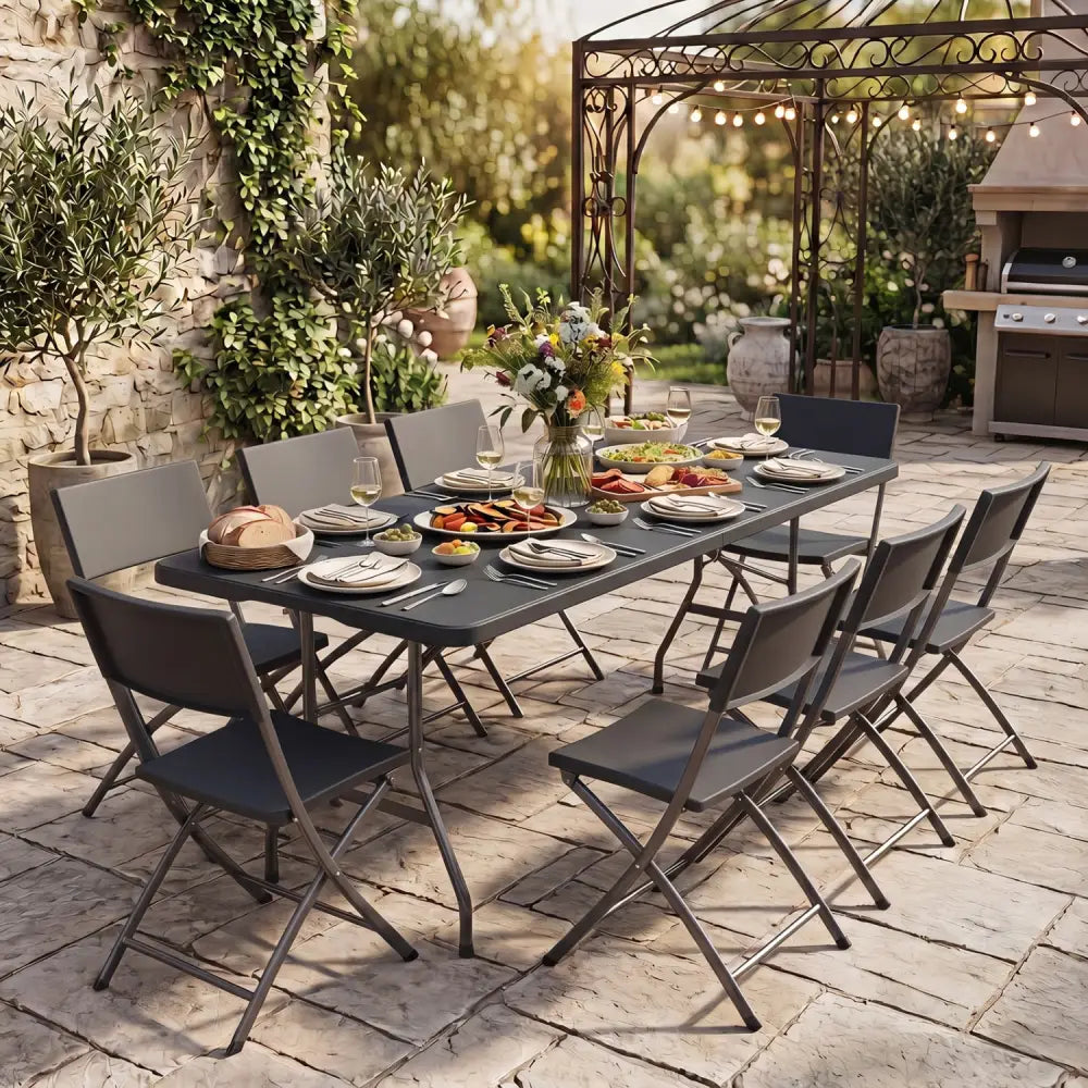 6 FT Plastic Fold-in-Half Camping Table-Black - Black - Picnic Tables