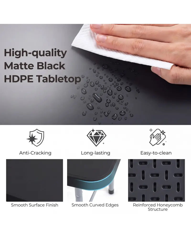 6 FT Plastic Fold-in-Half Camping Table-Black - Black - Picnic Tables