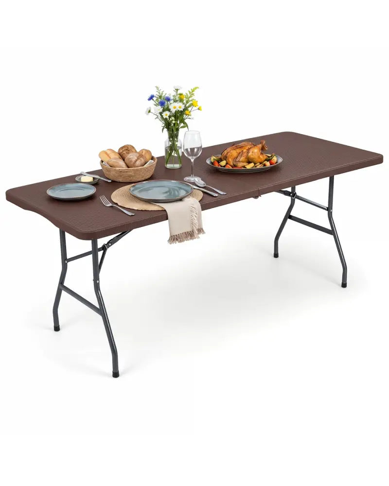 6 FT Plastic Fold-in-Half Camping Table-Coffee - Coffee - Picnic Tables