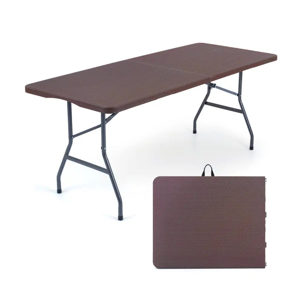 6 FT Plastic Fold-in-Half Camping Table-Coffee - Coffee - Picnic Tables