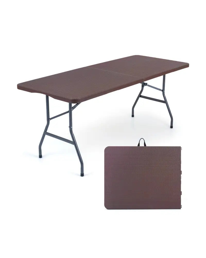 6 FT Plastic Fold-in-Half Camping Table-Coffee - Coffee - Picnic Tables