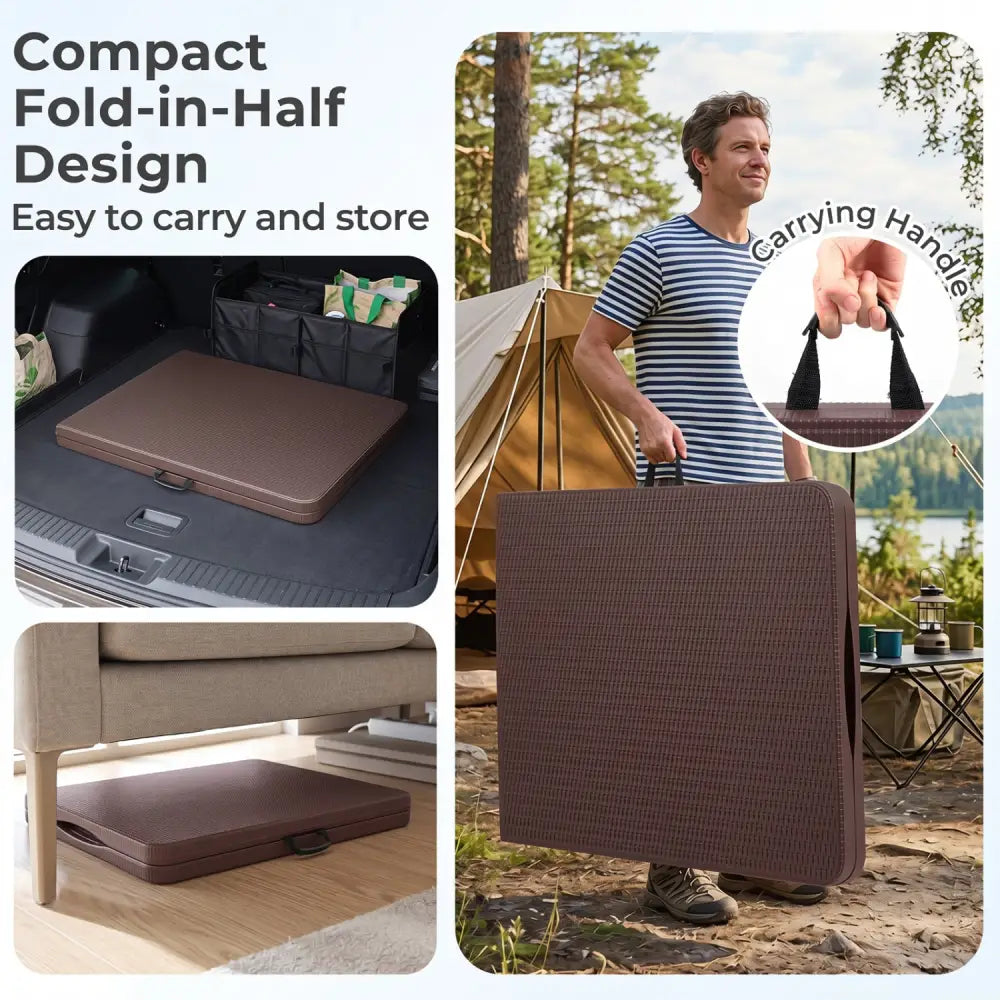 6 FT Plastic Fold-in-Half Camping Table-Coffee - Coffee - Picnic Tables
