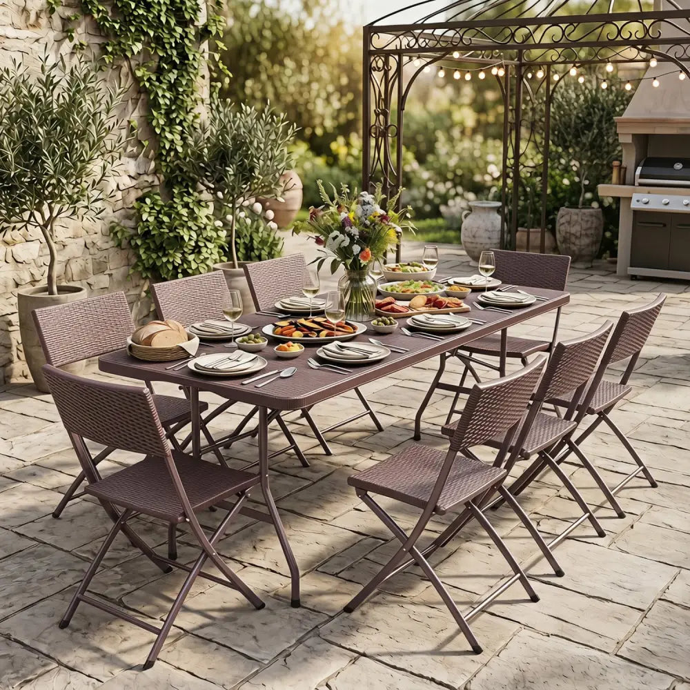6 FT Plastic Fold-in-Half Camping Table-Coffee - Coffee - Picnic Tables