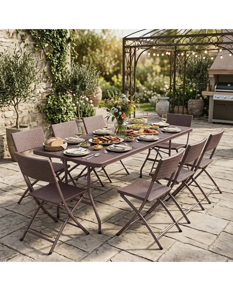 6 FT Plastic Fold-in-Half Camping Table-Coffee - Coffee - Picnic Tables