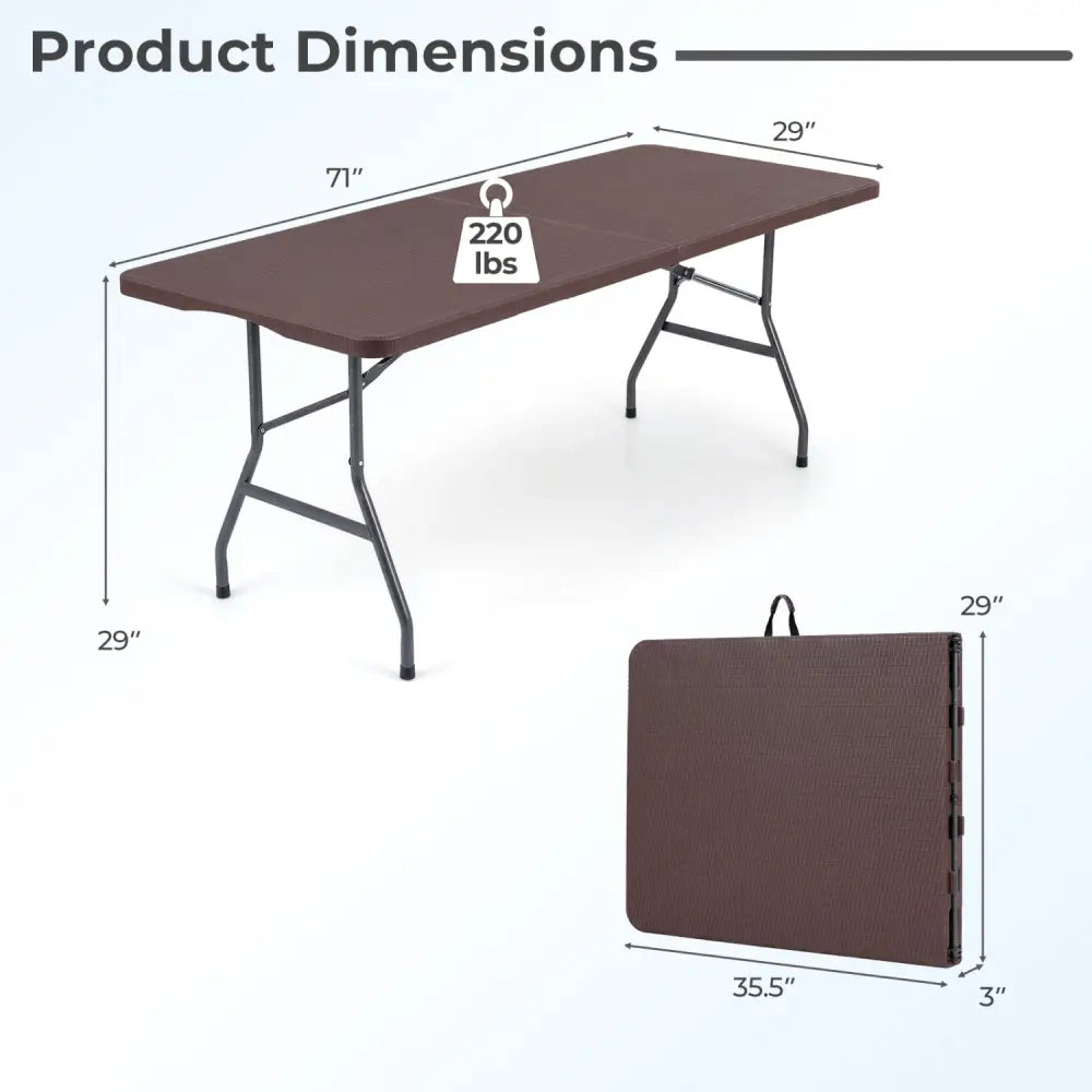6 FT Plastic Fold-in-Half Camping Table-Coffee - Coffee - Picnic Tables
