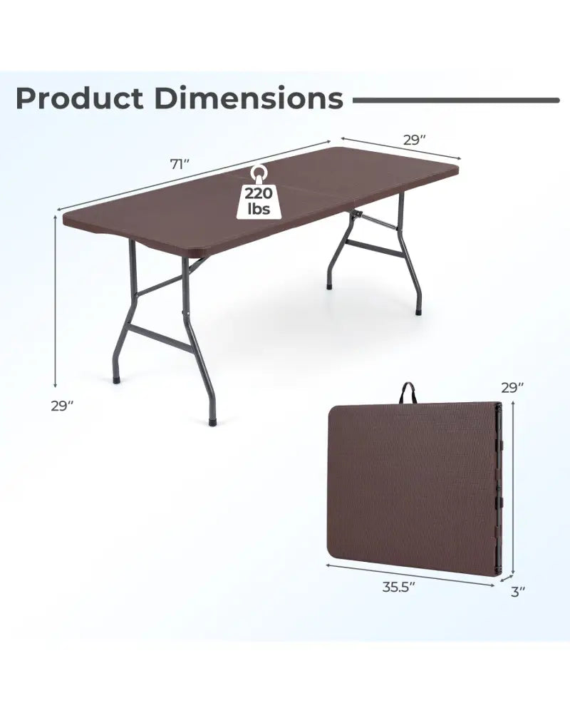 6 FT Plastic Fold-in-Half Camping Table-Coffee - Coffee - Picnic Tables