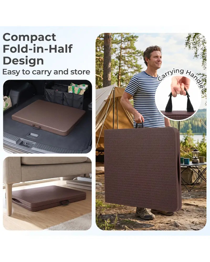 6 FT Plastic Fold-in-Half Camping Table-Coffee - Coffee - Picnic Tables