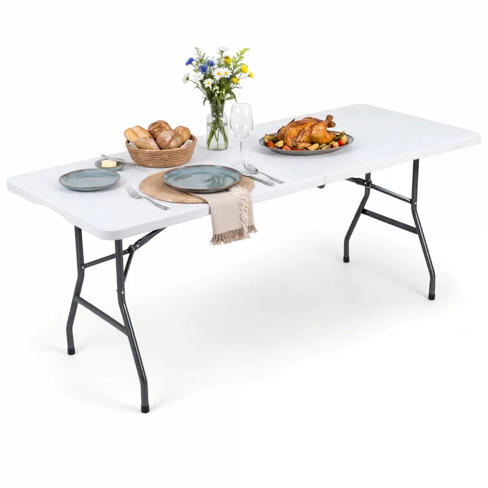 6 FT Plastic Fold-in-Half Camping Table-White - White - Picnic Tables