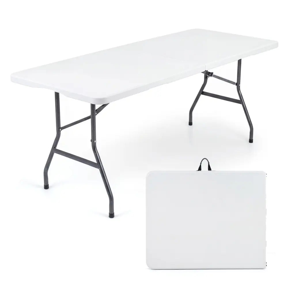 6 FT Plastic Fold-in-Half Camping Table-White - White - Picnic Tables