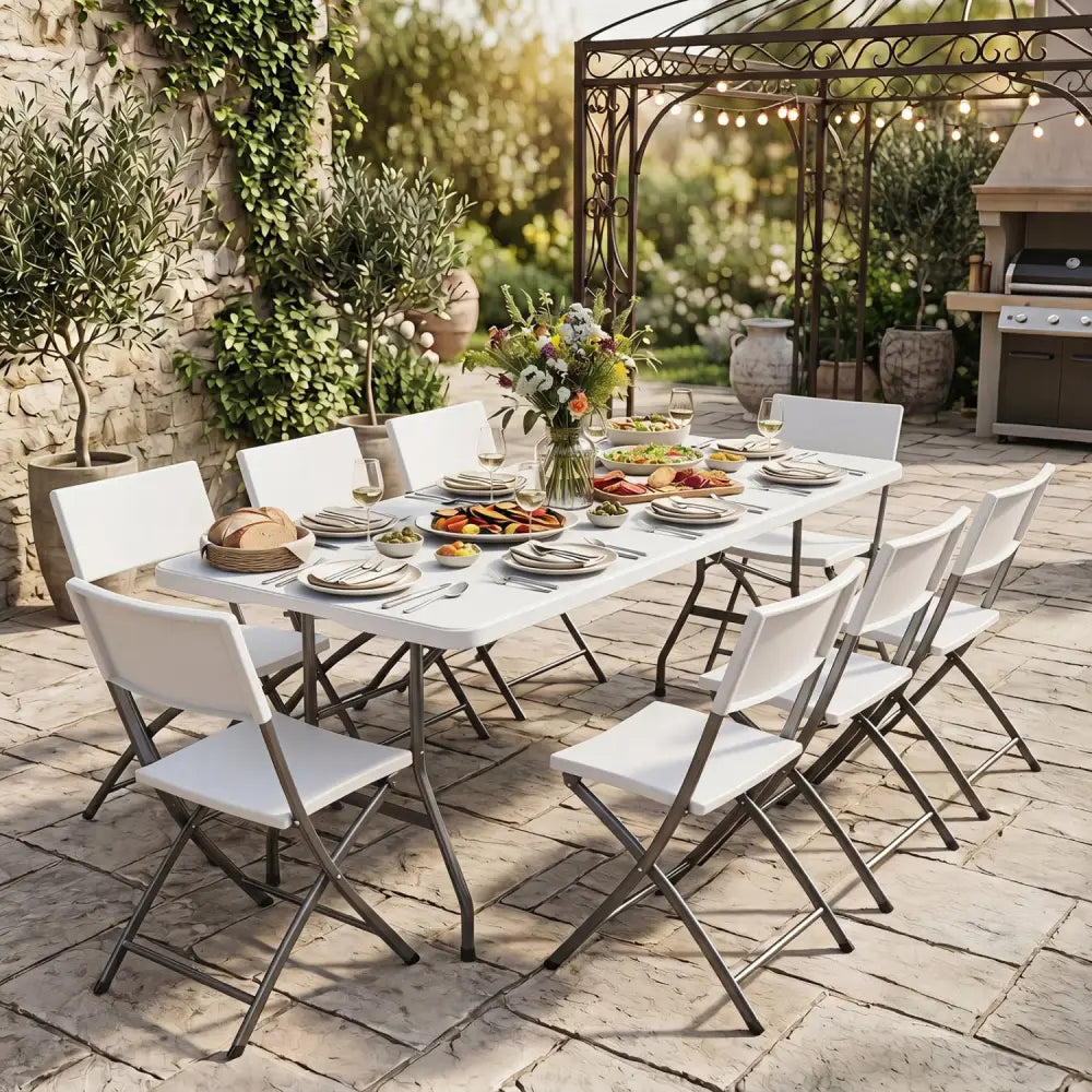 6 FT Plastic Fold-in-Half Camping Table-White - White - Picnic Tables