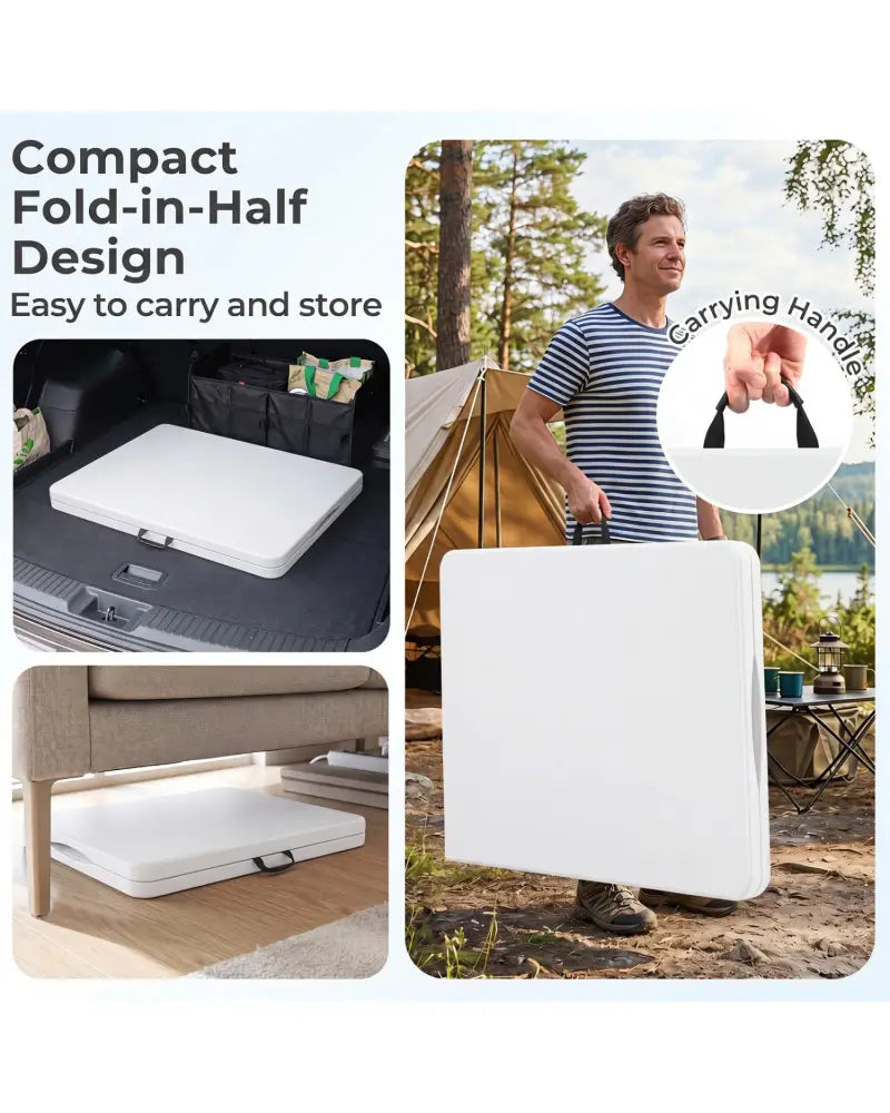 6 FT Plastic Fold-in-Half Camping Table-White - White - Picnic Tables