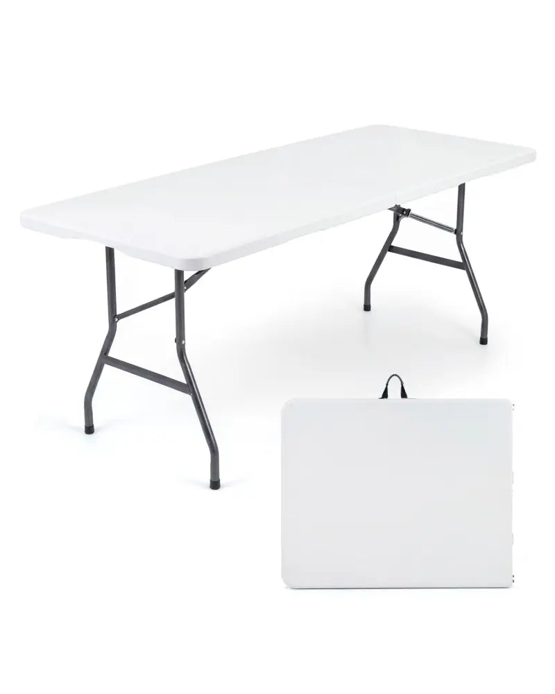 6 FT Plastic Fold-in-Half Camping Table-White - White - Picnic Tables