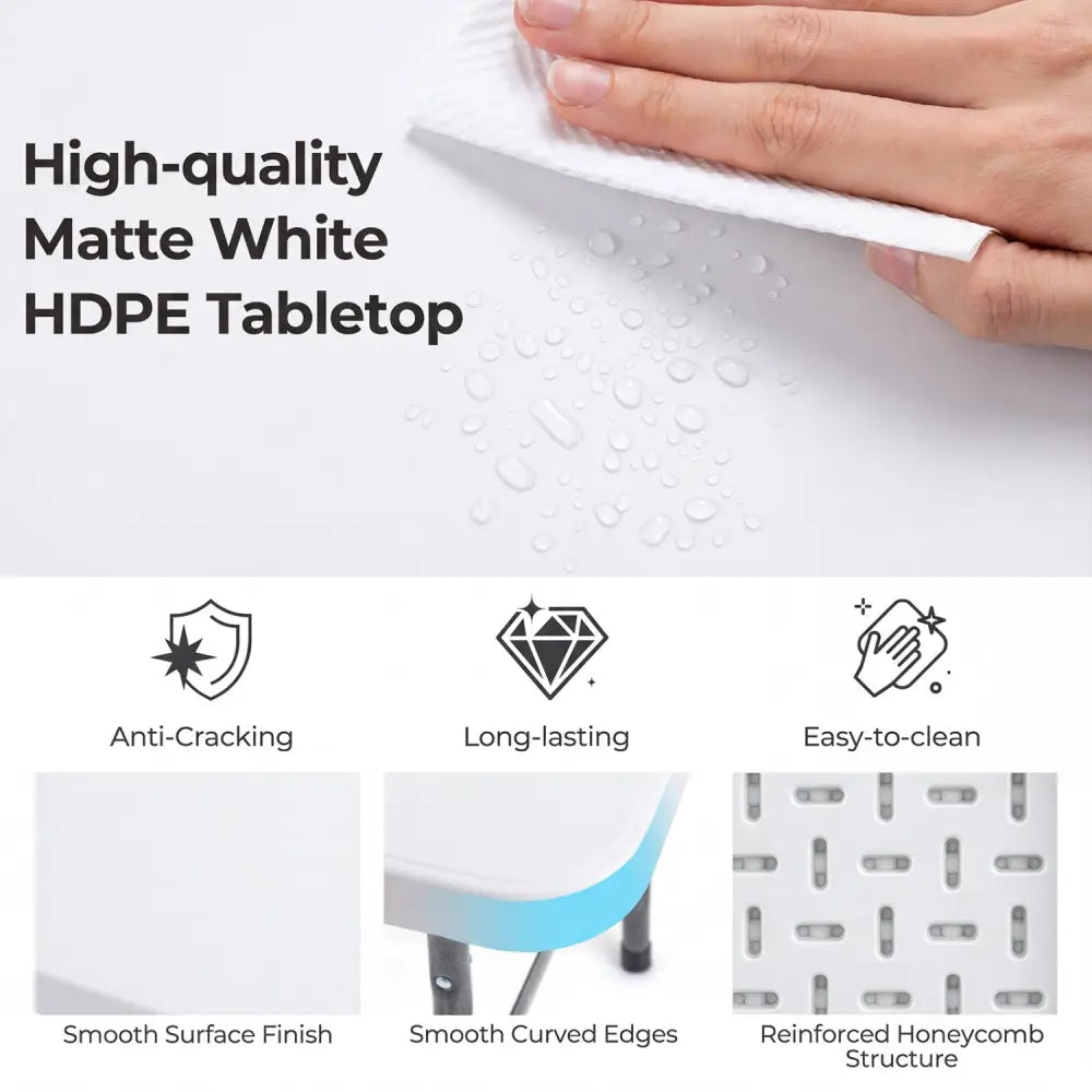 6 FT Plastic Fold-in-Half Camping Table-White - White - Picnic Tables