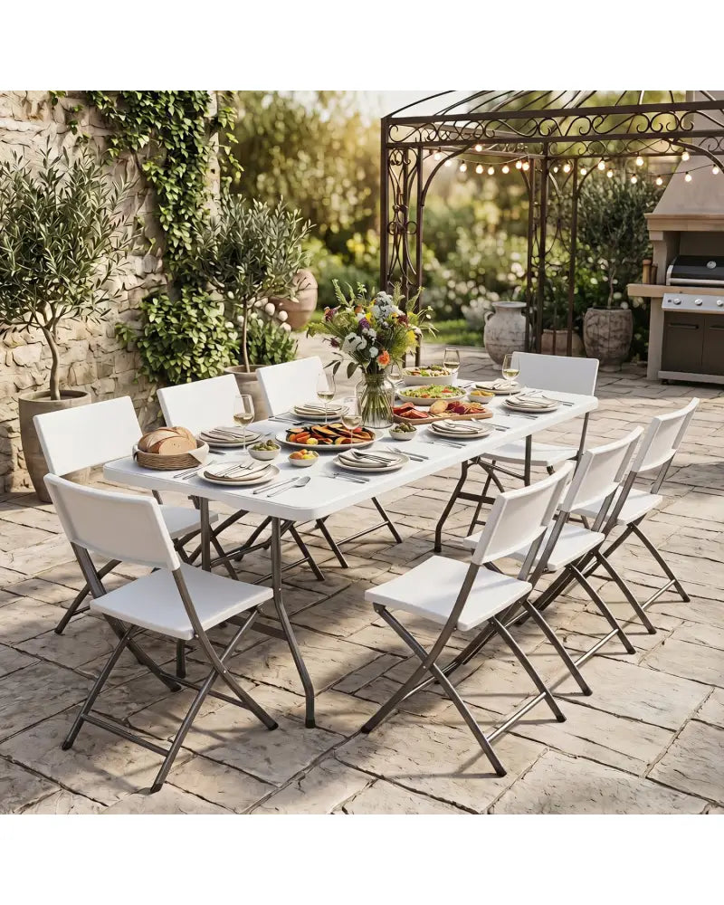 6 FT Plastic Fold-in-Half Camping Table-White - White - Picnic Tables