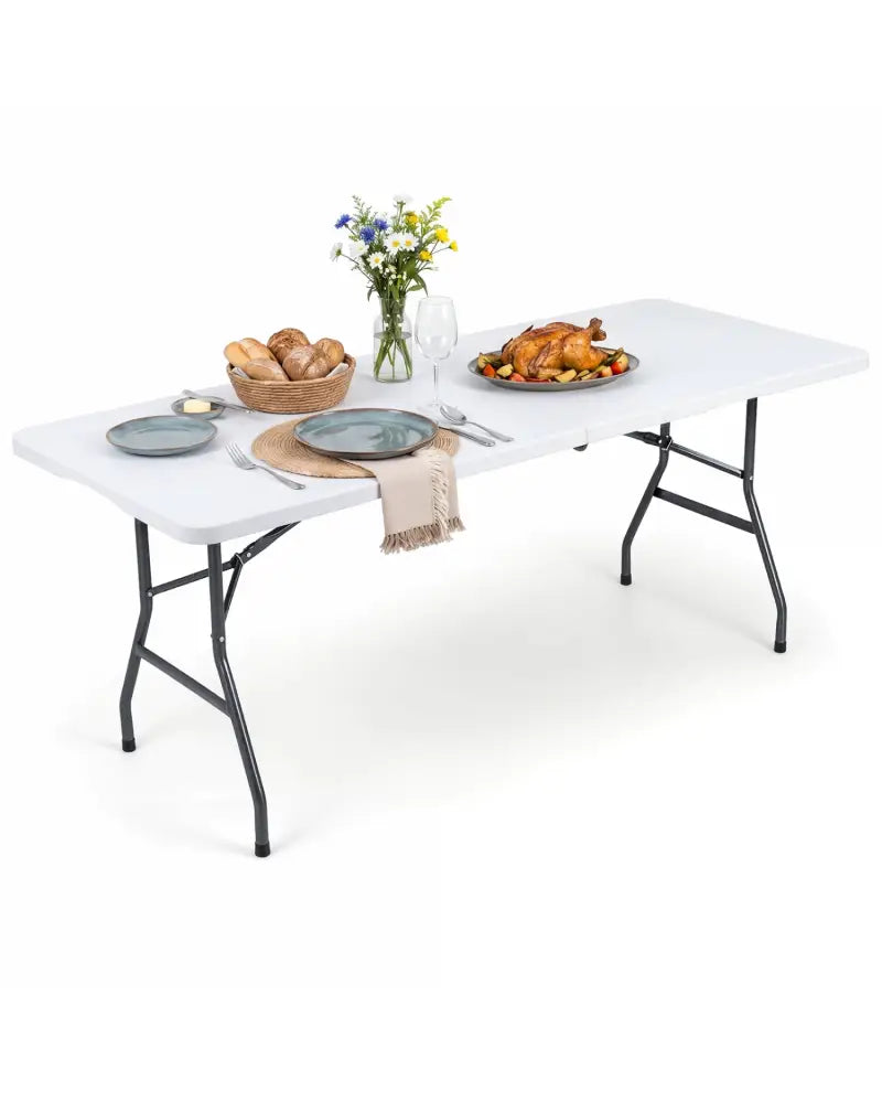 6 FT Plastic Fold-in-Half Camping Table-White - White - Picnic Tables