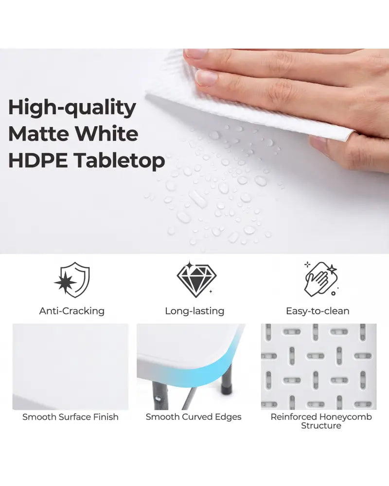 6 FT Plastic Fold-in-Half Camping Table-White - White - Picnic Tables