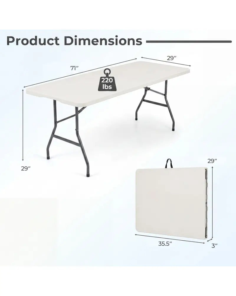 6 FT Plastic Fold-in-Half Camping Table-White - White - Picnic Tables