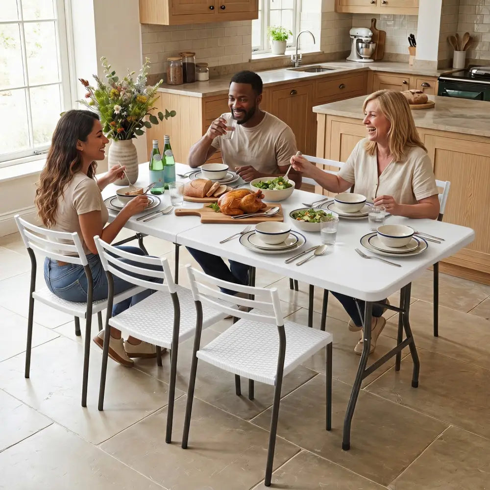 6 FT Plastic Fold-in-Half Camping Table-White - White - Picnic Tables